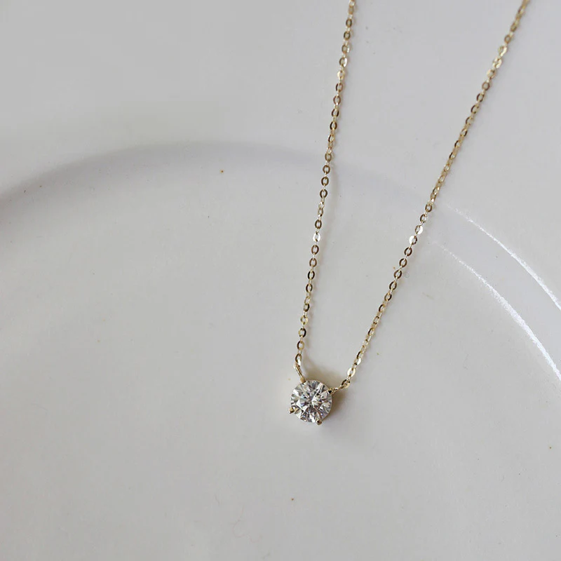 Solitaire Necklace 925 Sterling Silver Plated with 14K Gold - Image 4